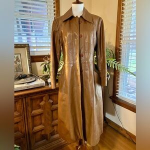 Brown Leather Trench Coat Vintage Sz 12